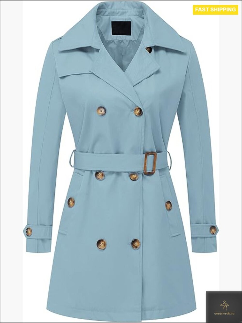 Double Breasted Trench Coat Mid-Length Belted Overcoat with Detachable Hood